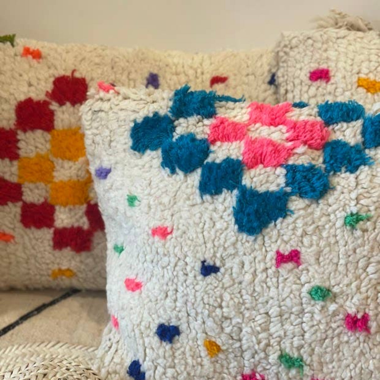Handmade Colorful Azilal Cushion Cover, Colorful wool