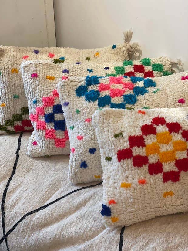 Handmade Colorful Azilal Cushion Cover, Colorful wool
