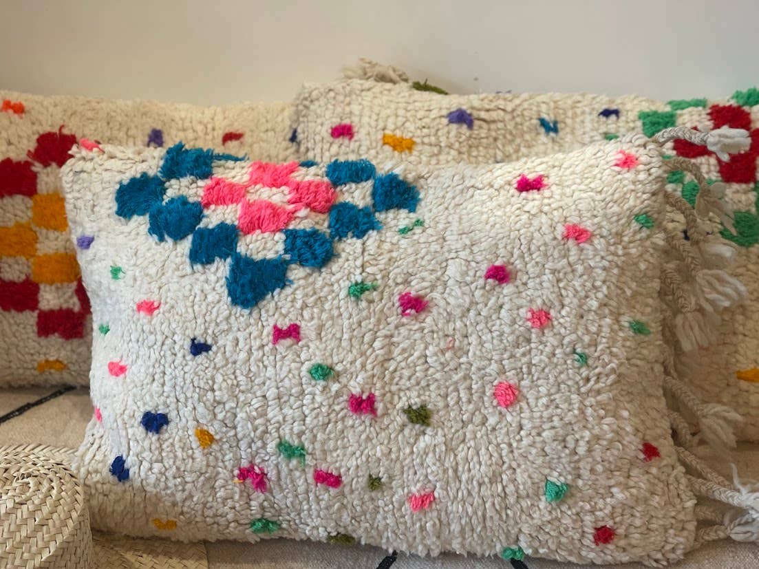 Handmade Colorful Azilal Cushion Cover, Colorful wool