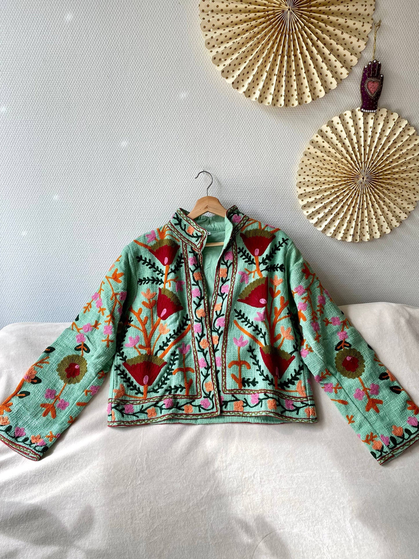 Suzani Floral Jacket India Fall Autumn Turqoise: M