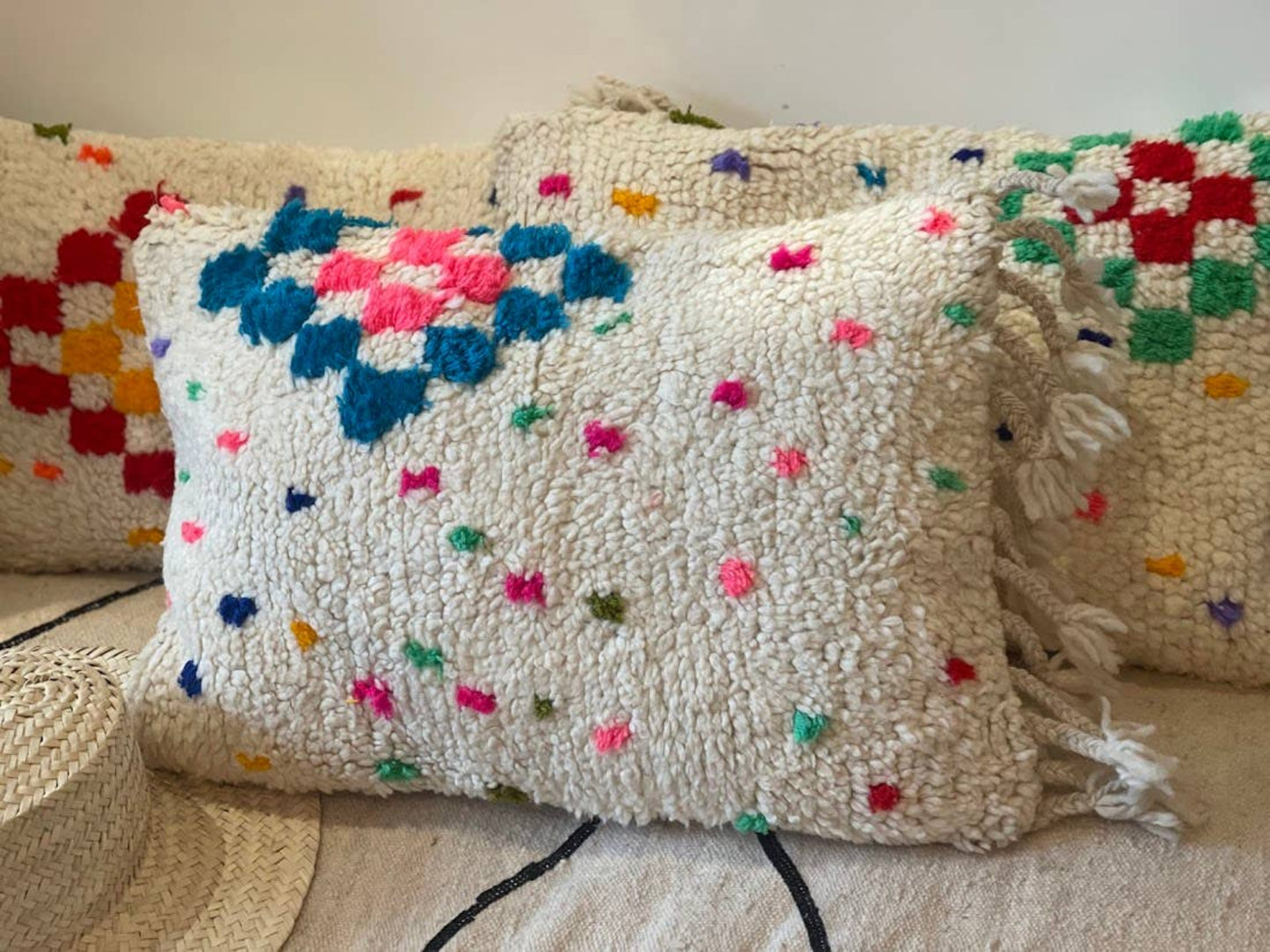 Handmade Colorful Azilal Cushion Cover, Colorful wool