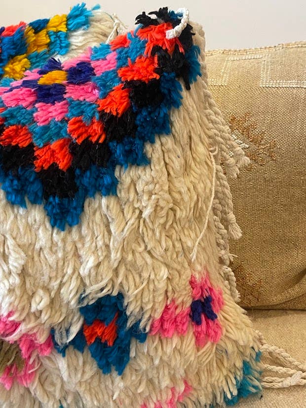 Handmade Berber Azilal Cushion Cover, Flower Pink