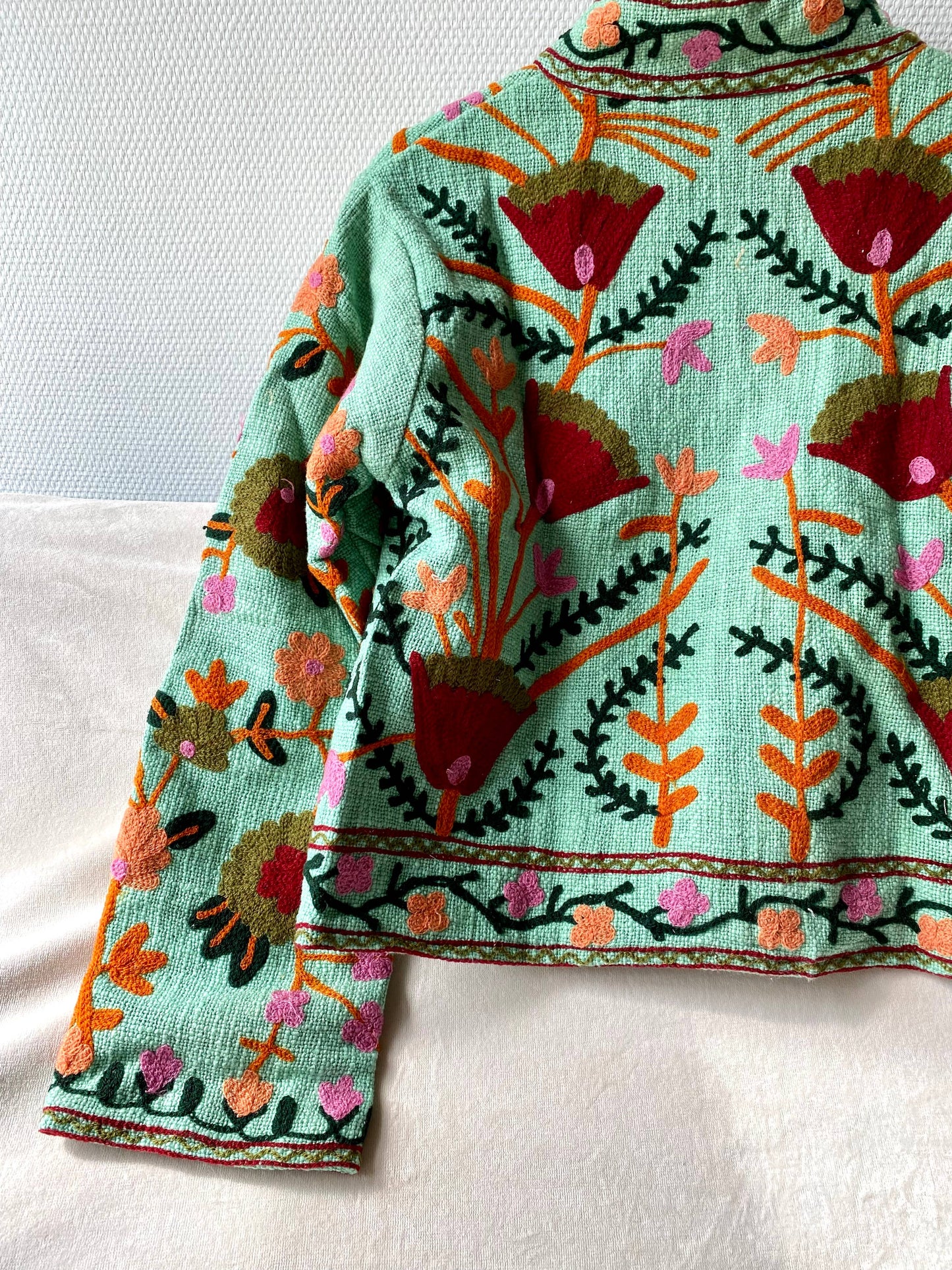 Suzani Floral Jacket India Fall Autumn Turqoise: M