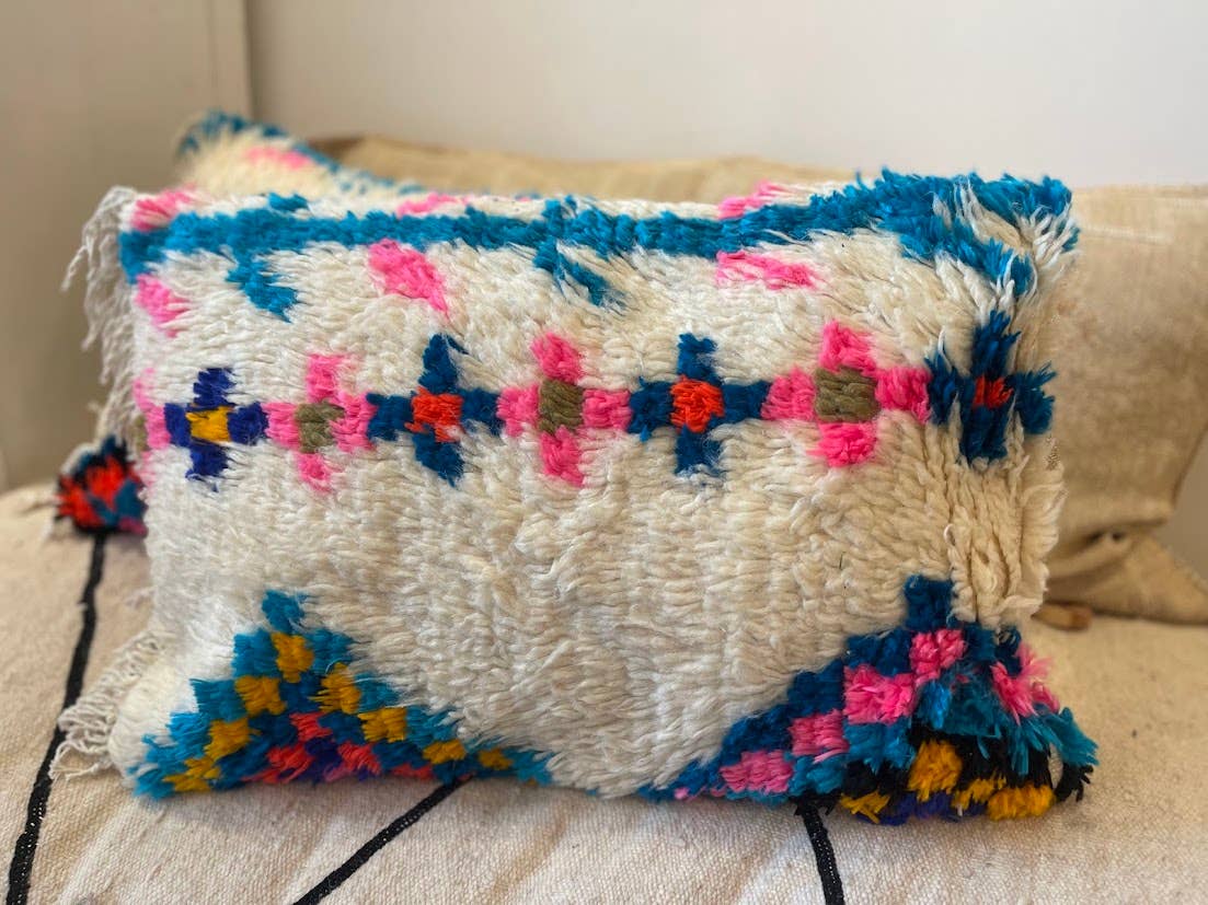 Handmade Berber Azilal Cushion Cover, Flower Pink