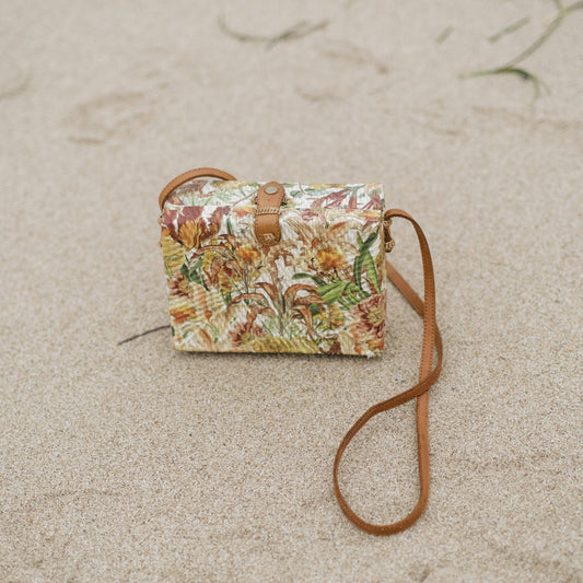 Rectangle Rattan Shoulder Bag Vibrant Flower