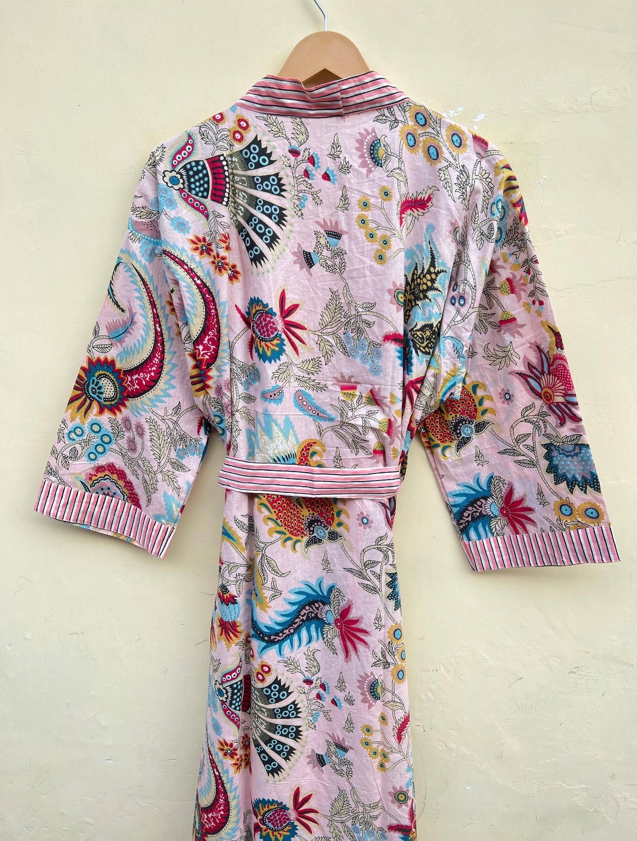 7. Pink Floral Indian Kimono Luxury Robe - Soft Beachy
