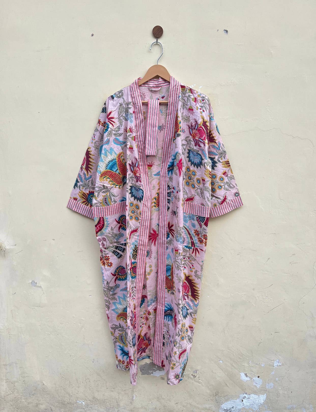 7. Pink Floral Indian Kimono Luxury Robe - Soft Beachy