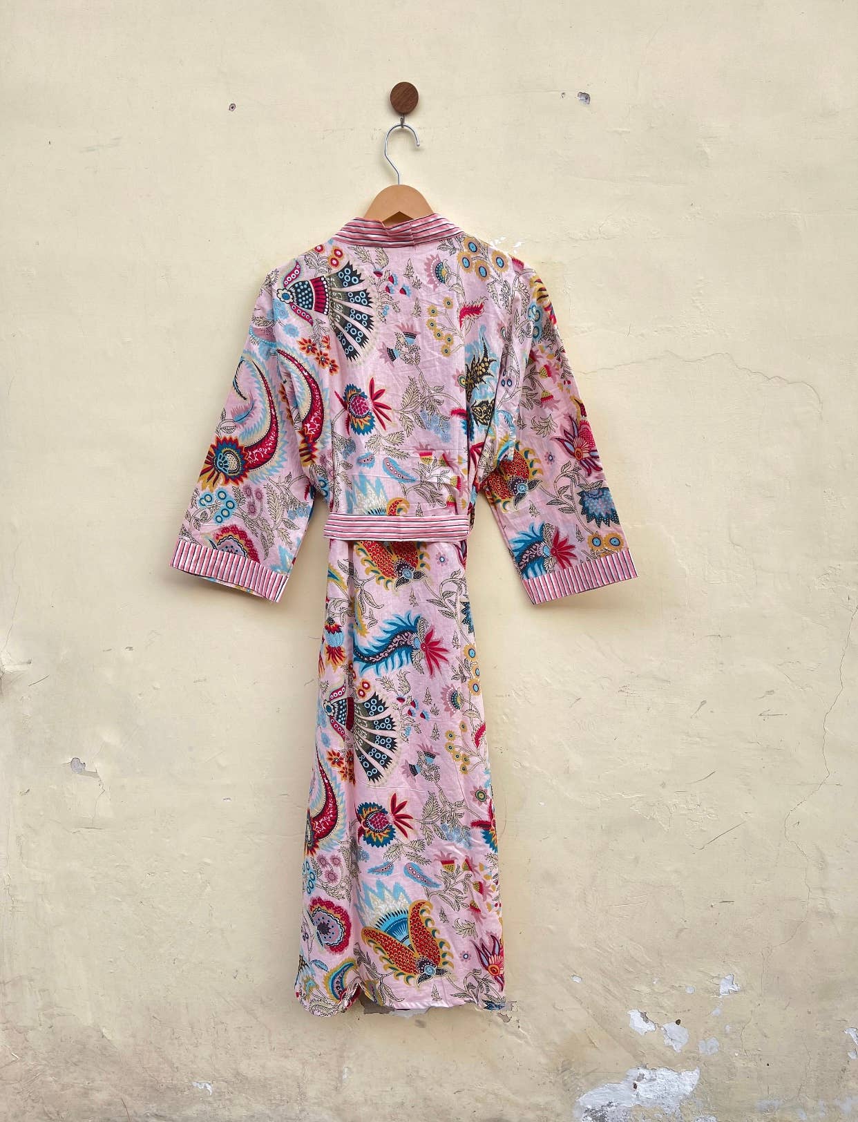 7. Pink Floral Indian Kimono Luxury Robe - Soft Beachy
