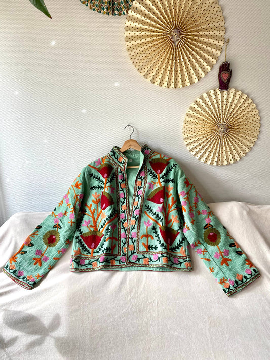 Suzani Floral Jacket India Fall Autumn Turqoise: M
