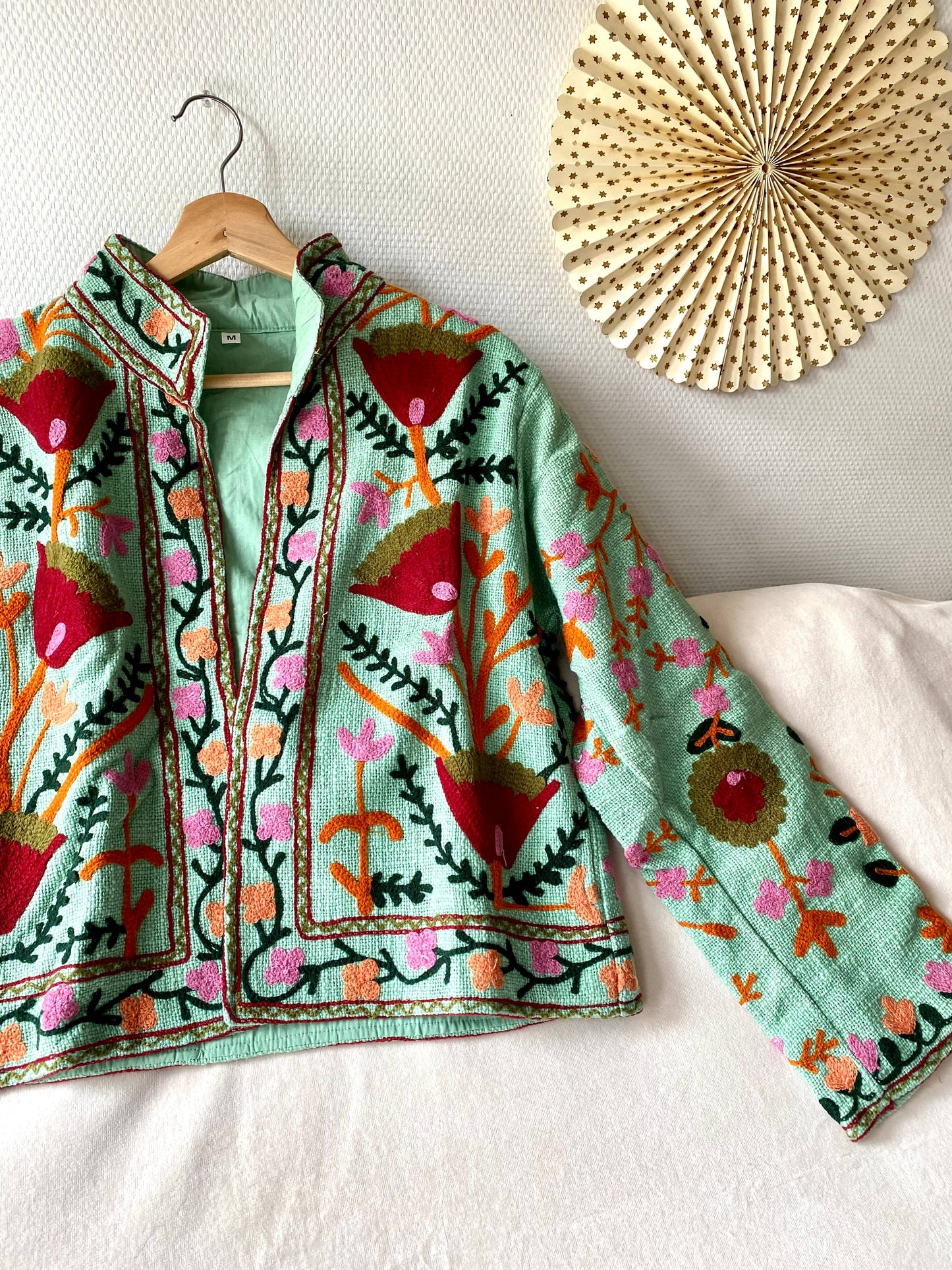 Suzani Floral Jacket India Fall Autumn Turqoise: M