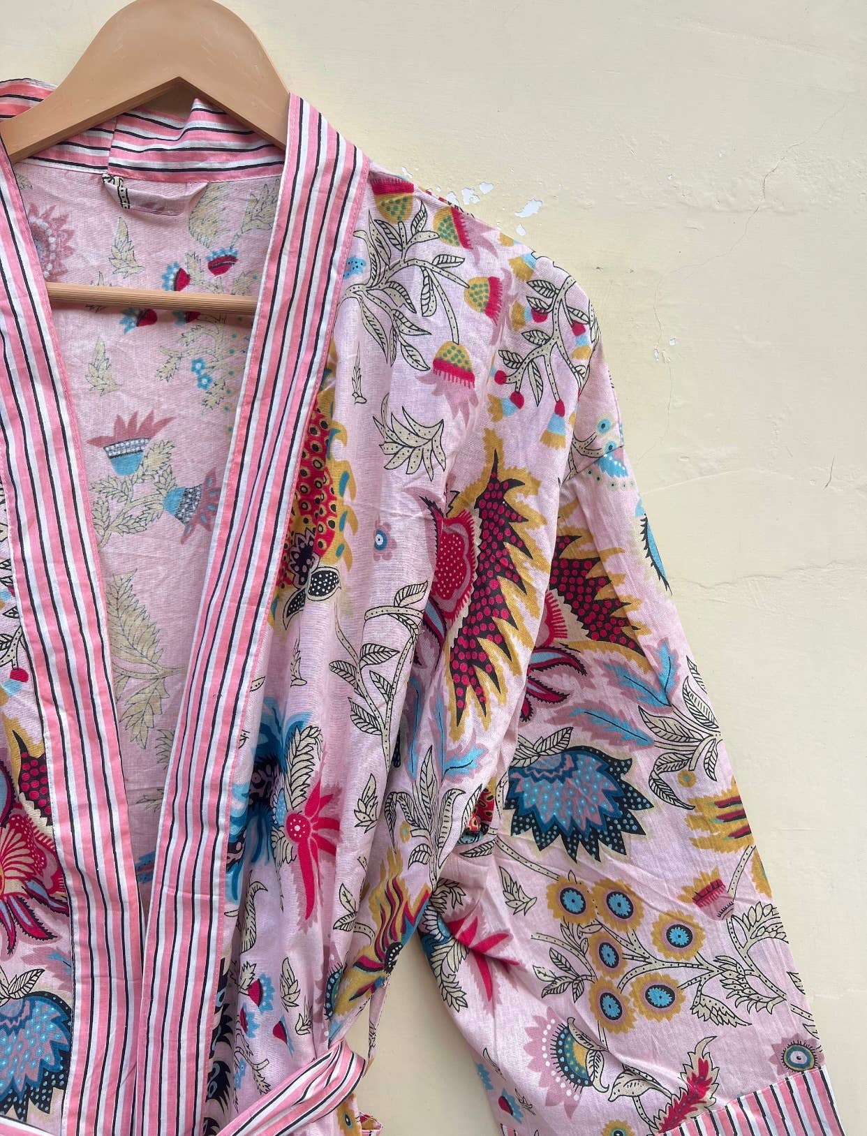 7. Pink Floral Indian Kimono Luxury Robe - Soft Beachy