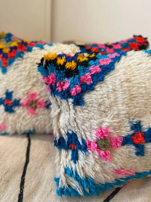 Handmade Berber Azilal Cushion Cover, Flower Pink
