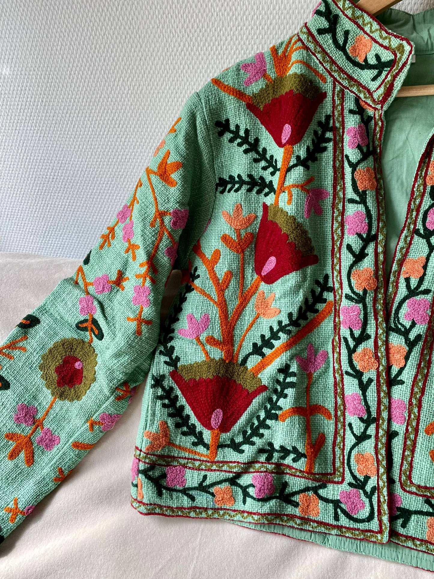 Suzani Floral Jacket India Fall Autumn Turqoise: M