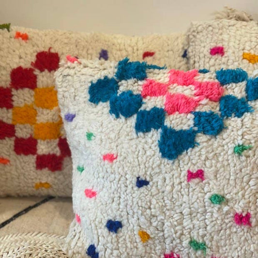 Handmade Colorful Azilal Cushion Cover, Colorful wool