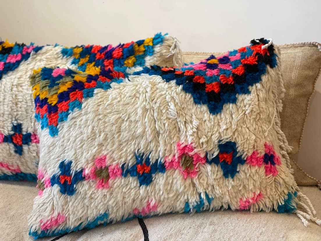 Handmade Berber Azilal Cushion Cover, Flower Pink