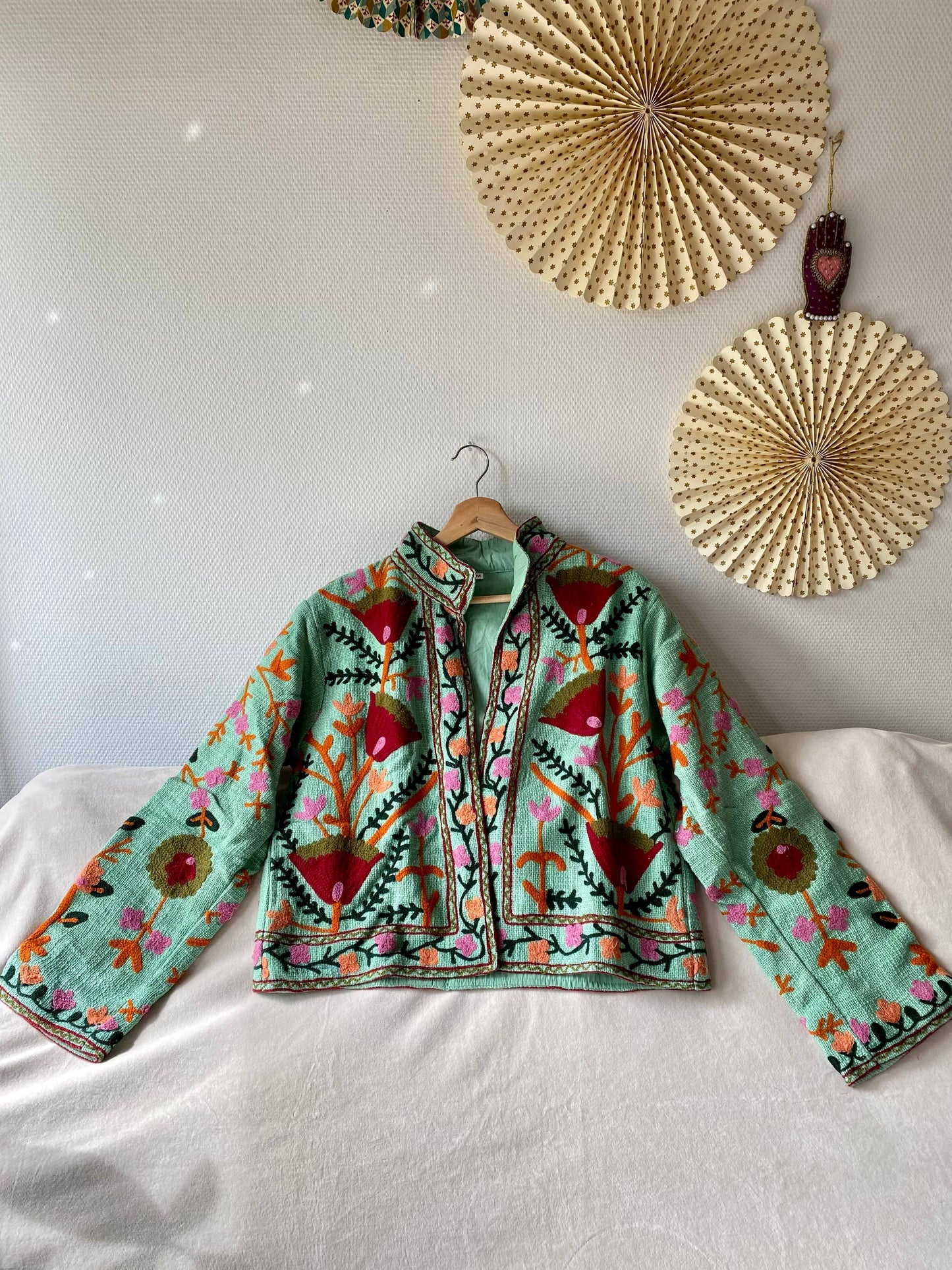 Suzani Floral Jacket India Fall Autumn Turqoise: M