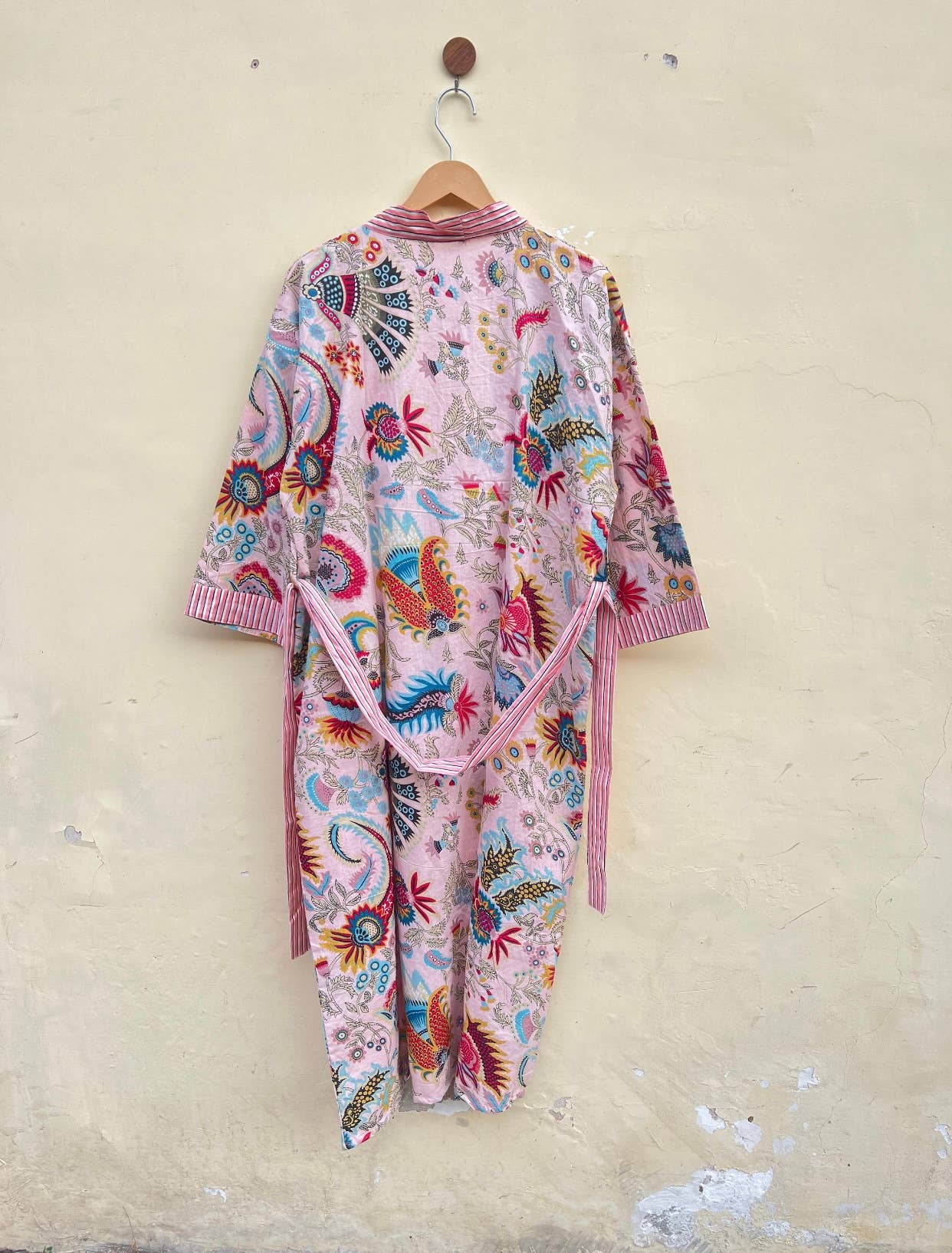 7. Pink Floral Indian Kimono Luxury Robe - Soft Beachy