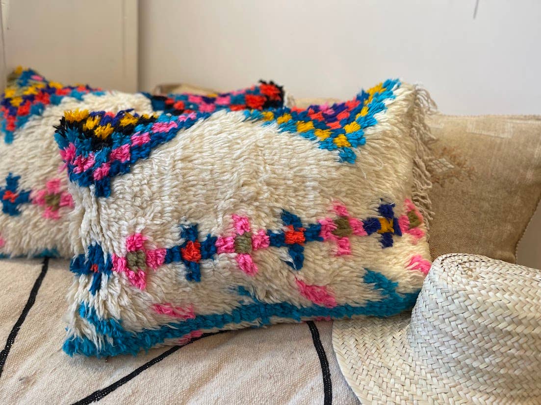 Handmade Berber Azilal Cushion Cover, Flower Pink