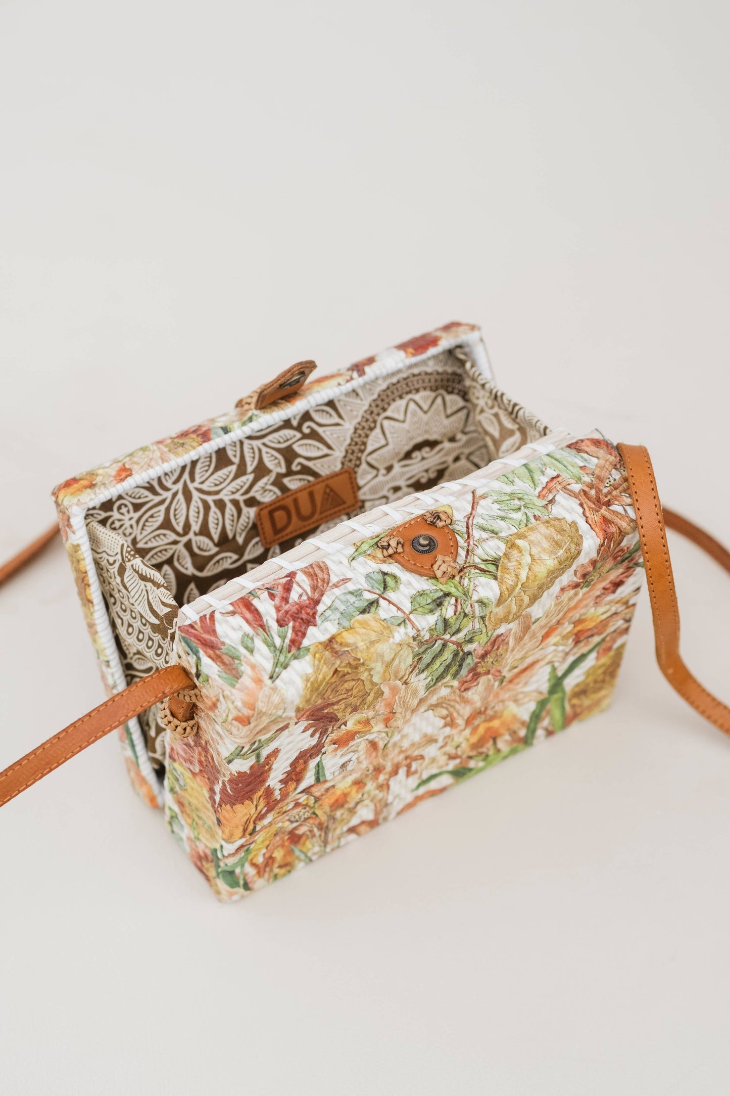 Rectangle Rattan Shoulder Bag Vibrant Flower