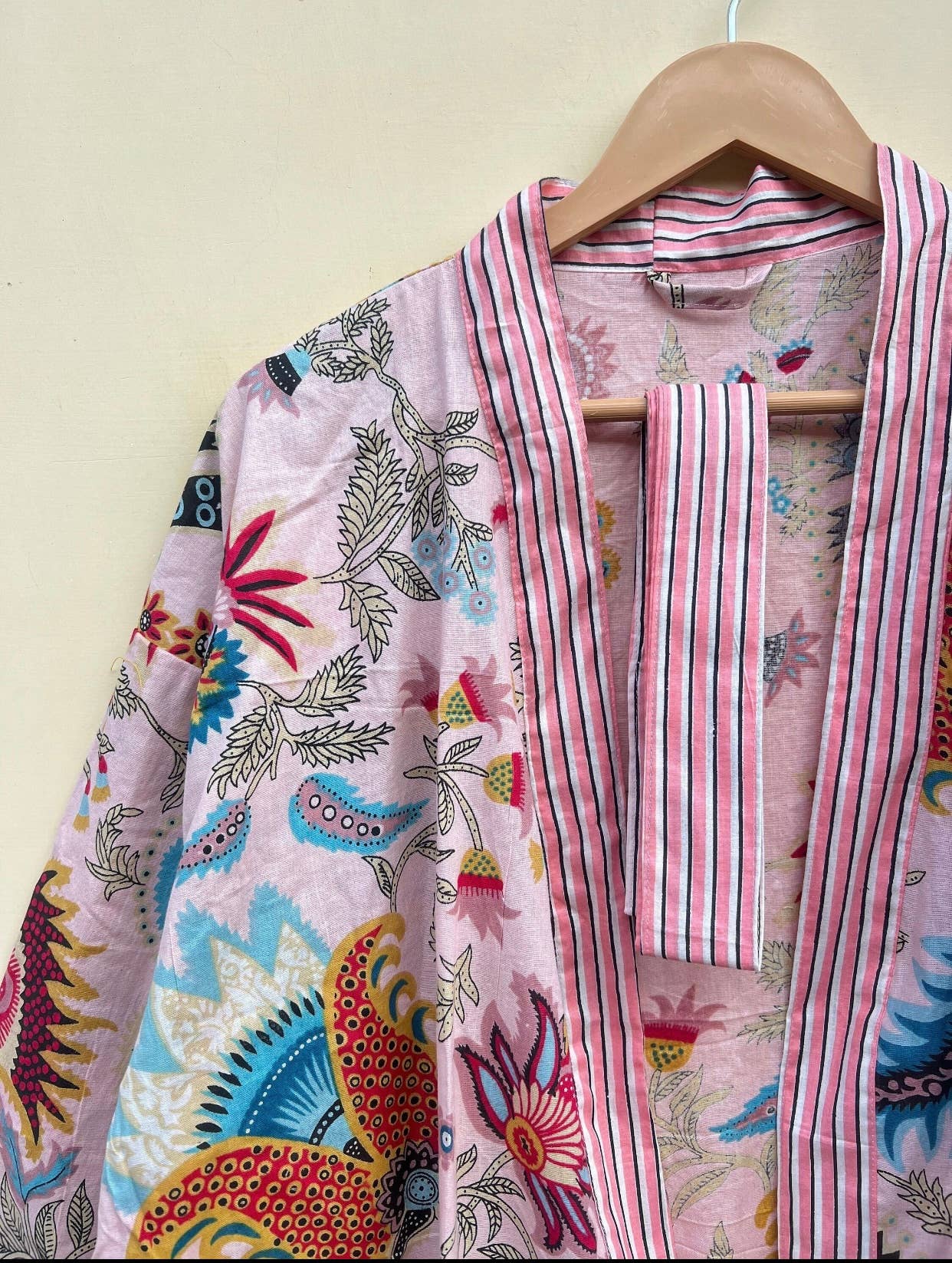 7. Pink Floral Indian Kimono Luxury Robe - Soft Beachy