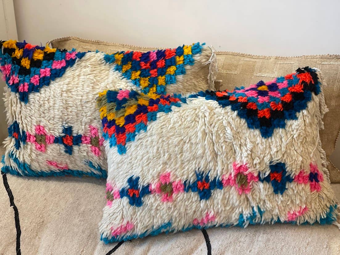 Handmade Berber Azilal Cushion Cover, Flower Pink