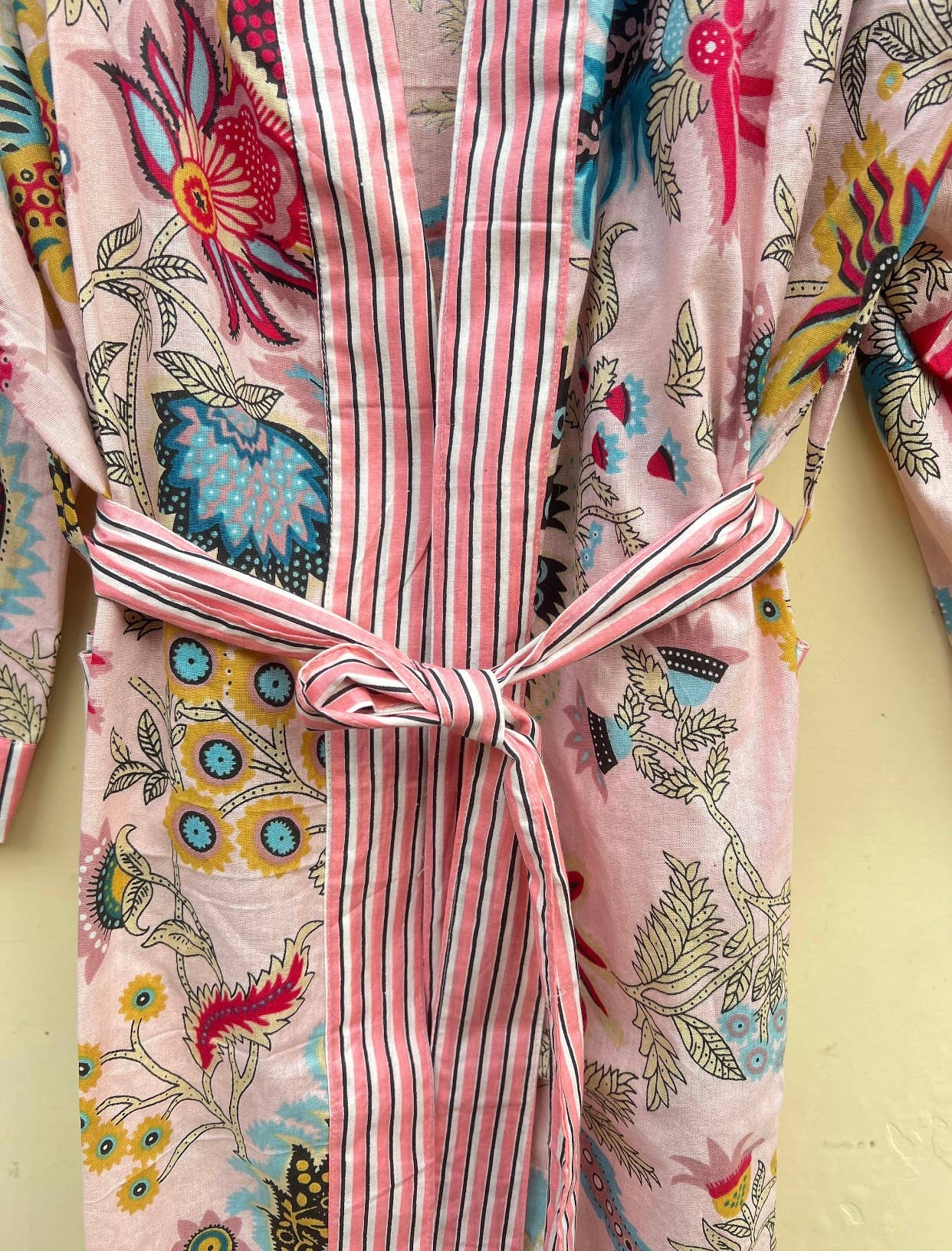 7. Pink Floral Indian Kimono Luxury Robe - Soft Beachy