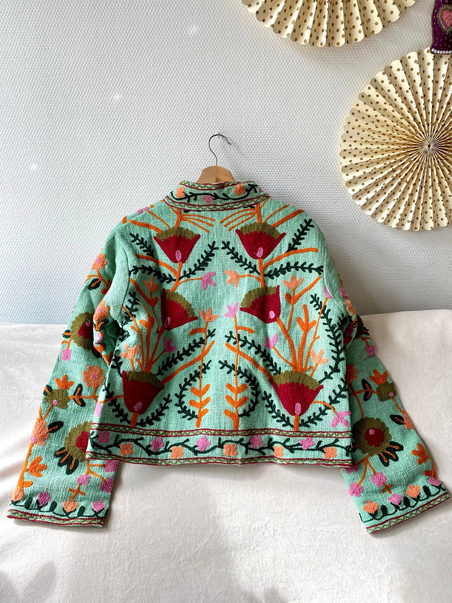 Suzani Floral Jacket India Fall Autumn Turqoise: M